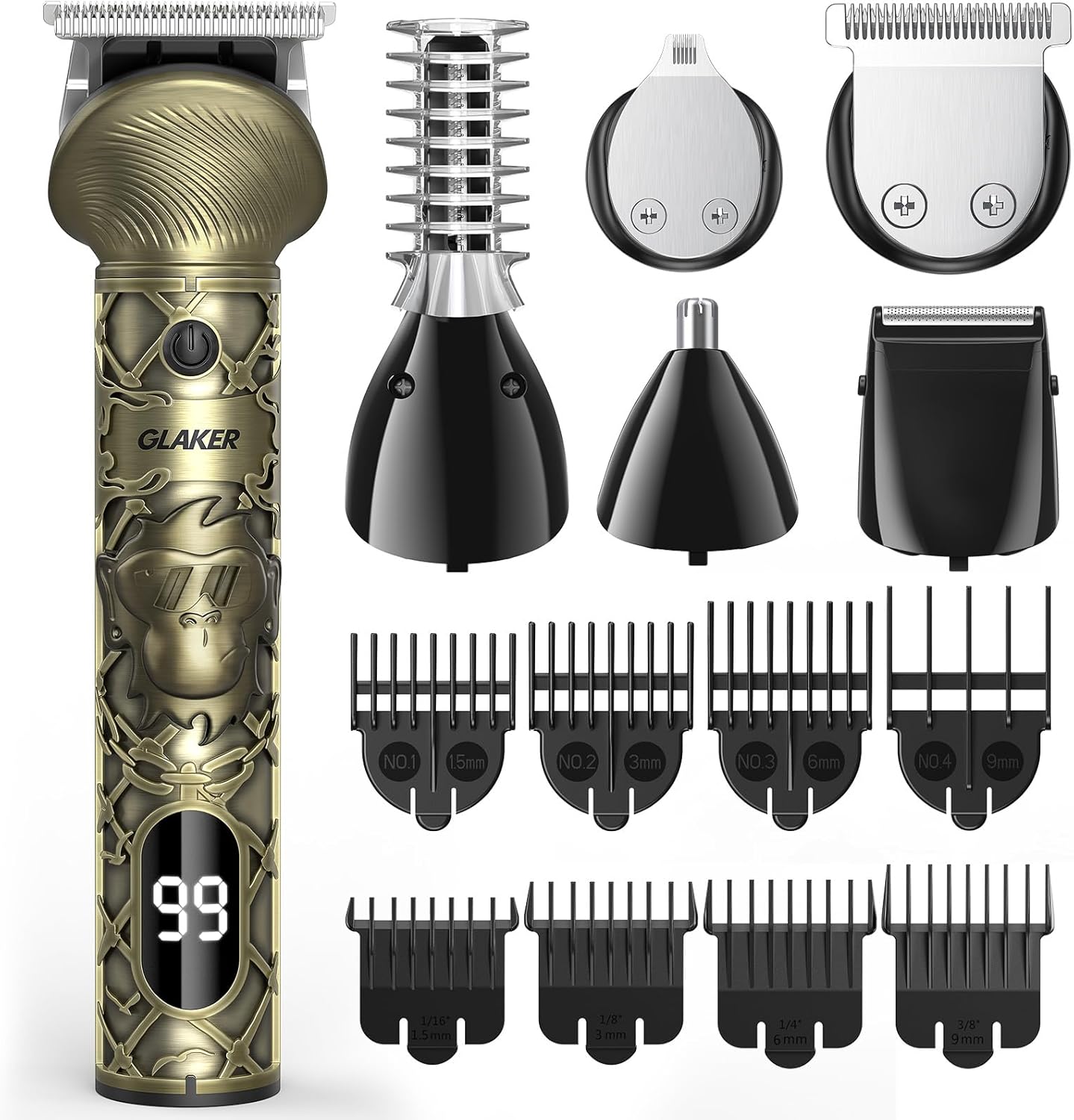 GLAKER Beard Trimmer for Men, Electric Razor for Body, Face, Mustache, Ear, Nose Hair Trimmer, Cordless Hair Clippers 17 Pieces 6-in-1 Shavers for Mens Grooming Kit, Gifts for Gentle (Black)