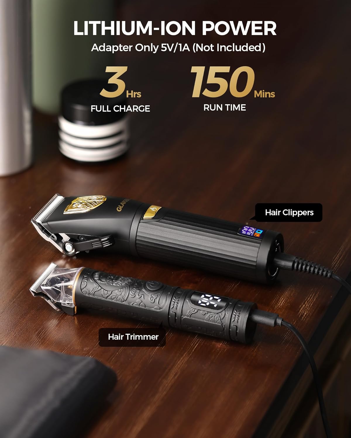 GLAKER Hair Clippers for Men Professional, Cordless Clippers for Hair Cutting, Mens Hair Clippers and Trimmer Kit for Barber with LED Display 15 Guide Combs