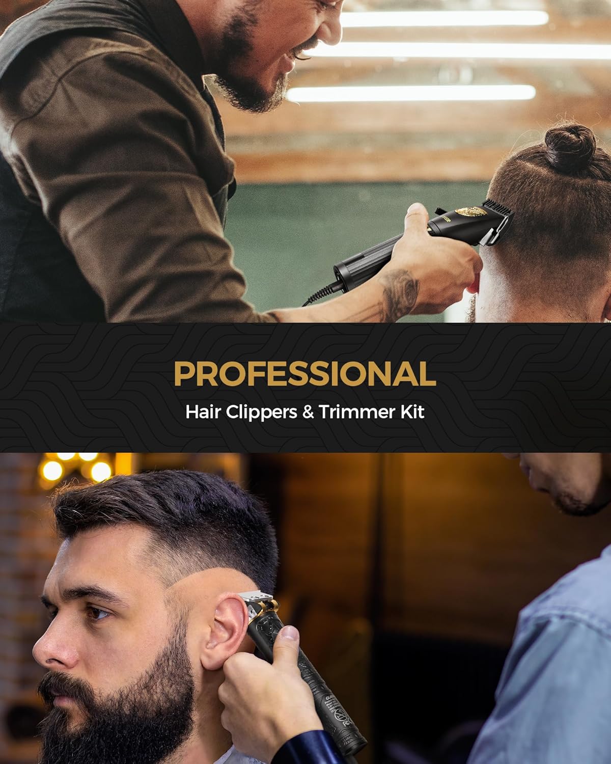 GLAKER Hair Clippers for Men Professional, Cordless Clippers for Hair Cutting, Mens Hair Clippers and Trimmer Kit for Barber with LED Display 15 Guide Combs