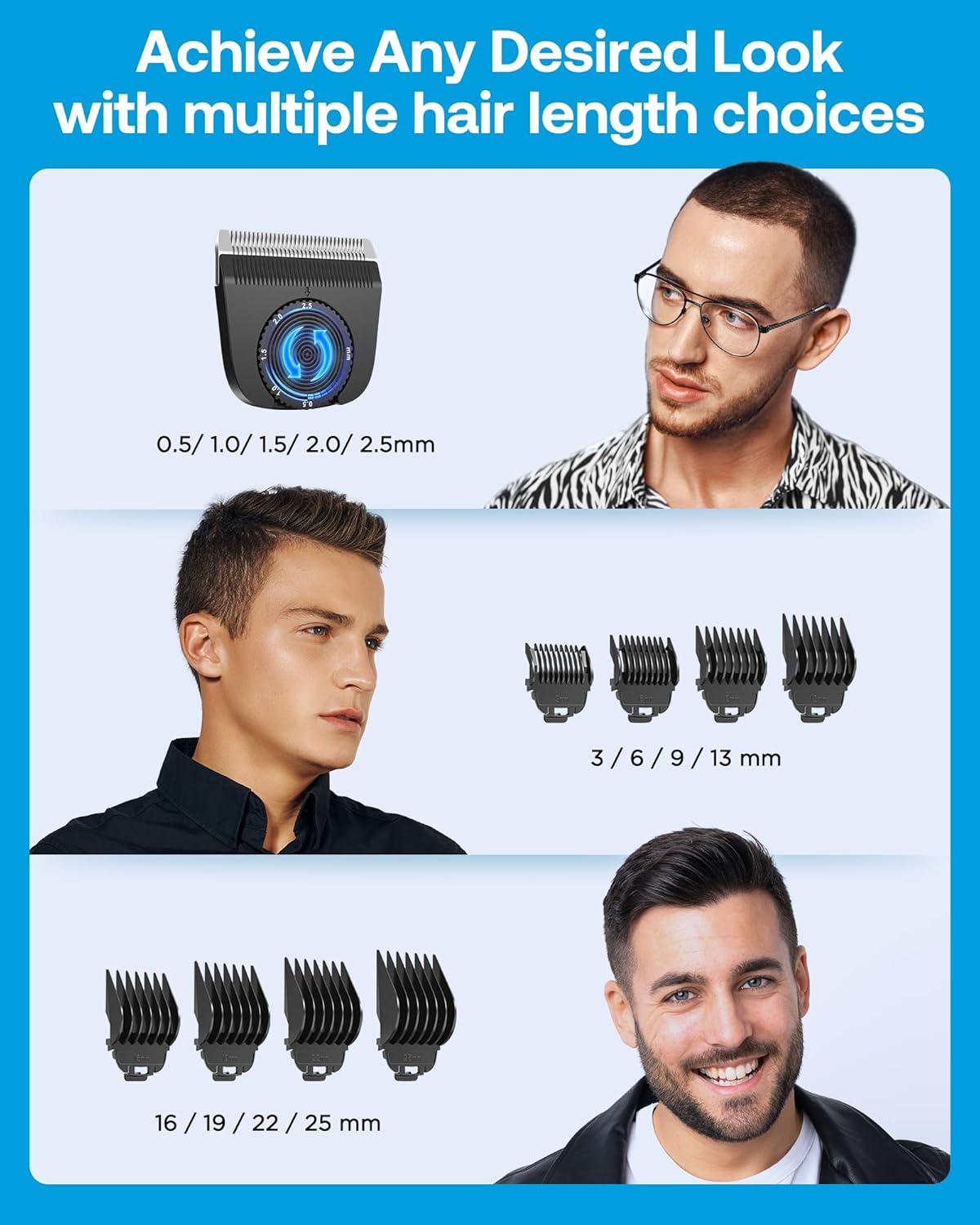 GLAKER Hair Clippers for Men - Cordless & Corded 2 in 1 Hair & Beard Trimmer with ABS Guards, Detachable Blades & Turbo Motor, Professional Haircutting Kits for Blending & Fade Cuts
