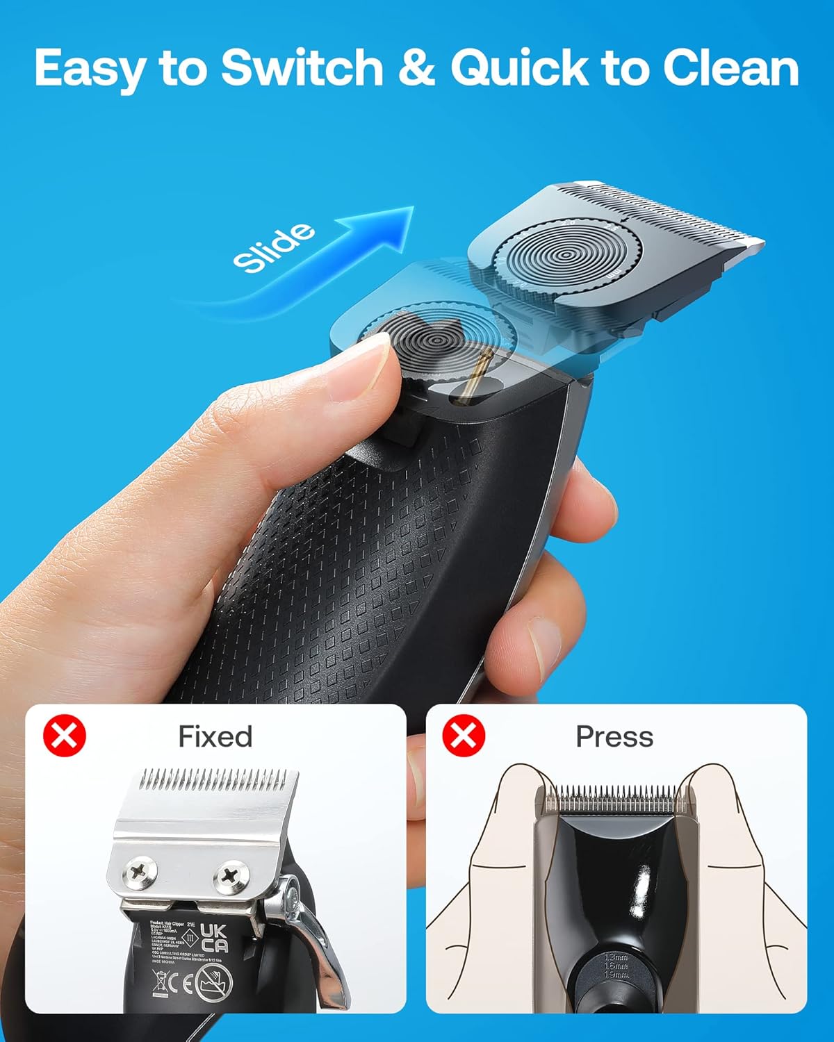 GLAKER Hair Clippers for Men - Cordless & Corded 2 in 1 Hair & Beard Trimmer with ABS Guards, Detachable Blades & Turbo Motor, Professional Haircutting Kits for Blending & Fade Cuts