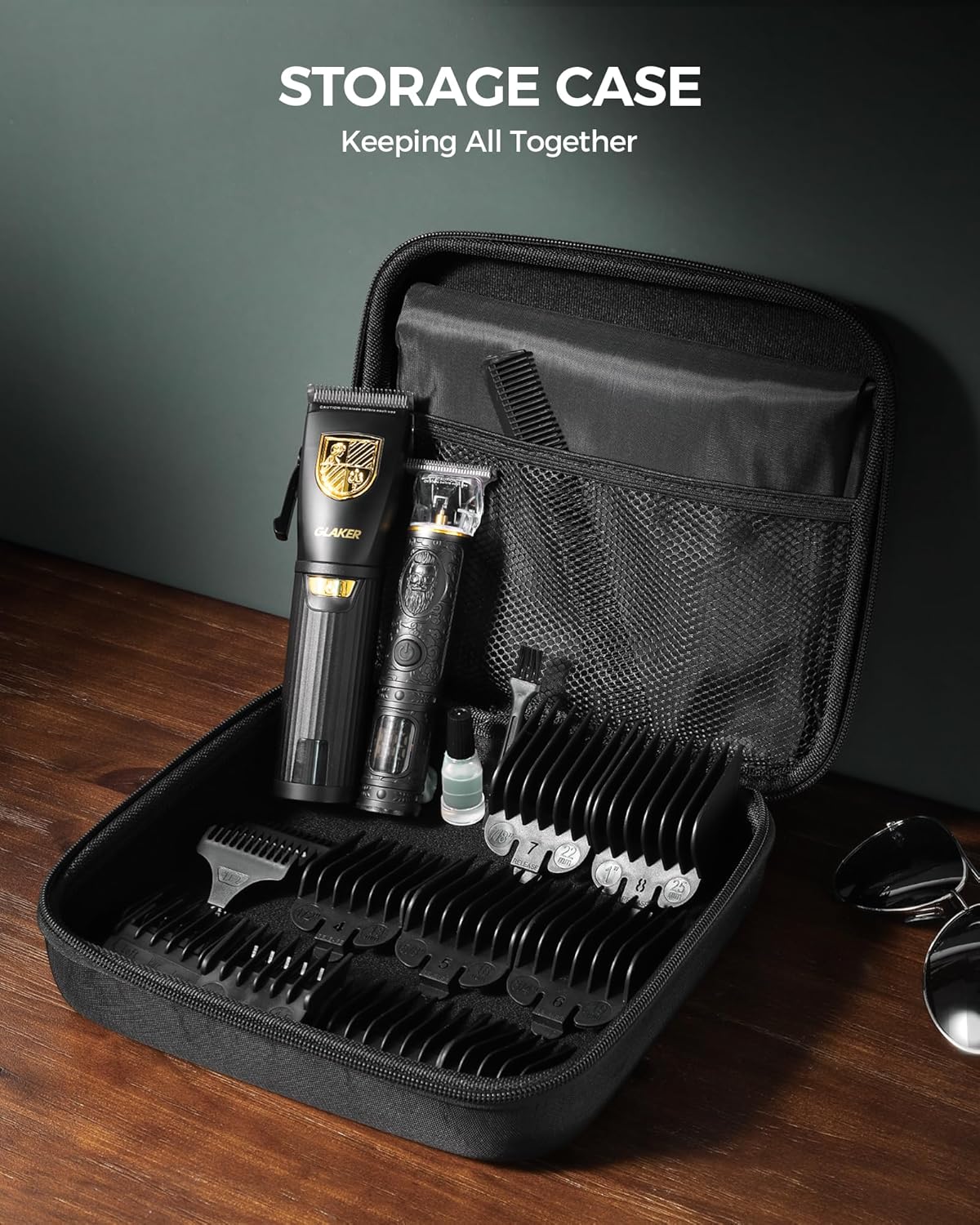 GLAKER Hair Clippers for Men Professional, Cordless Clippers for Hair Cutting, Mens Hair Clippers and Trimmer Kit for Barber with LED Display 15 Guide Combs