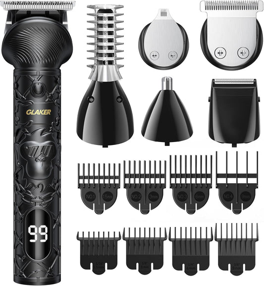GLAKER Beard Trimmer for Men, Electric Razor for Body, Face, Mustache, Ear, Nose Hair Trimmer, Cordless Hair Clippers 17 Pieces 6-in-1 Shavers for Mens Grooming Kit, Gifts for Gentle (Black)