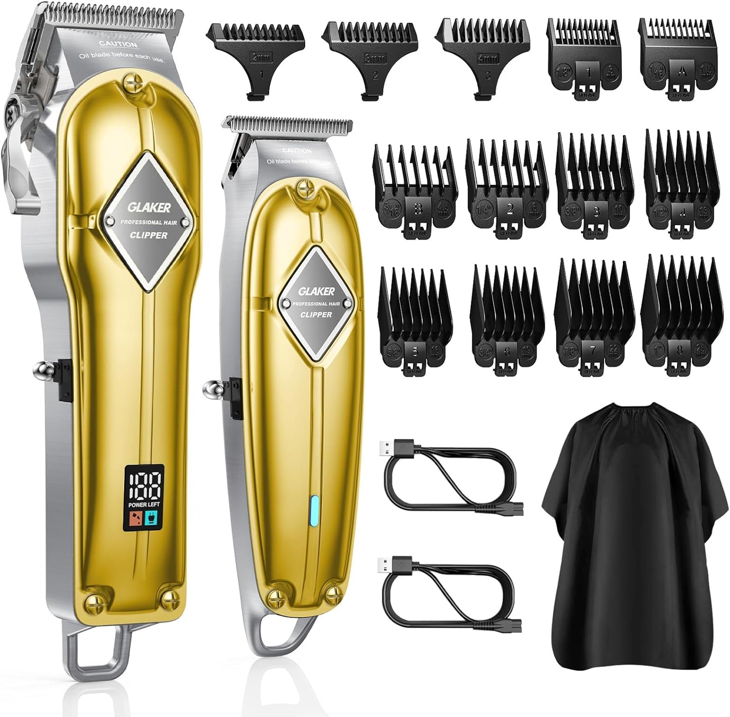 GLAKER Hair Clippers for Men Professional - Cordless Clippers and Trimmers Set, Complete Barber Kit for Hair Trimming & Beard Grooming, Mens Haircutting Kits for Blending & Fade Cuts